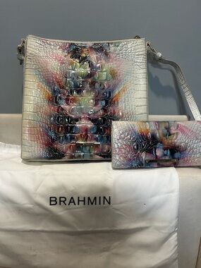 Brahmin White Multicolor Embossed Leather Crossbody Bag and matching Ady wallet
